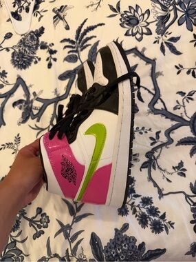 Nike Kids' High-Top Sneakers - White, Pink & Neon Green
